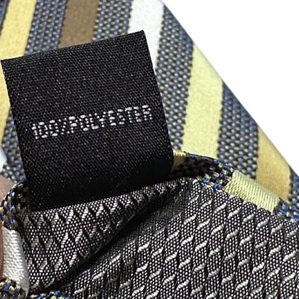Bergamo New York Mens‎ Striped Necktie Gold Brown Silver Blue Woven Polyester